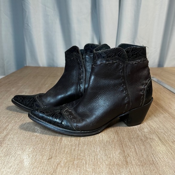 Roper Womens Western Ankle Boots Pointed Toe Dark Brown Leather Embossed 8.5 - Picture 5 of 9